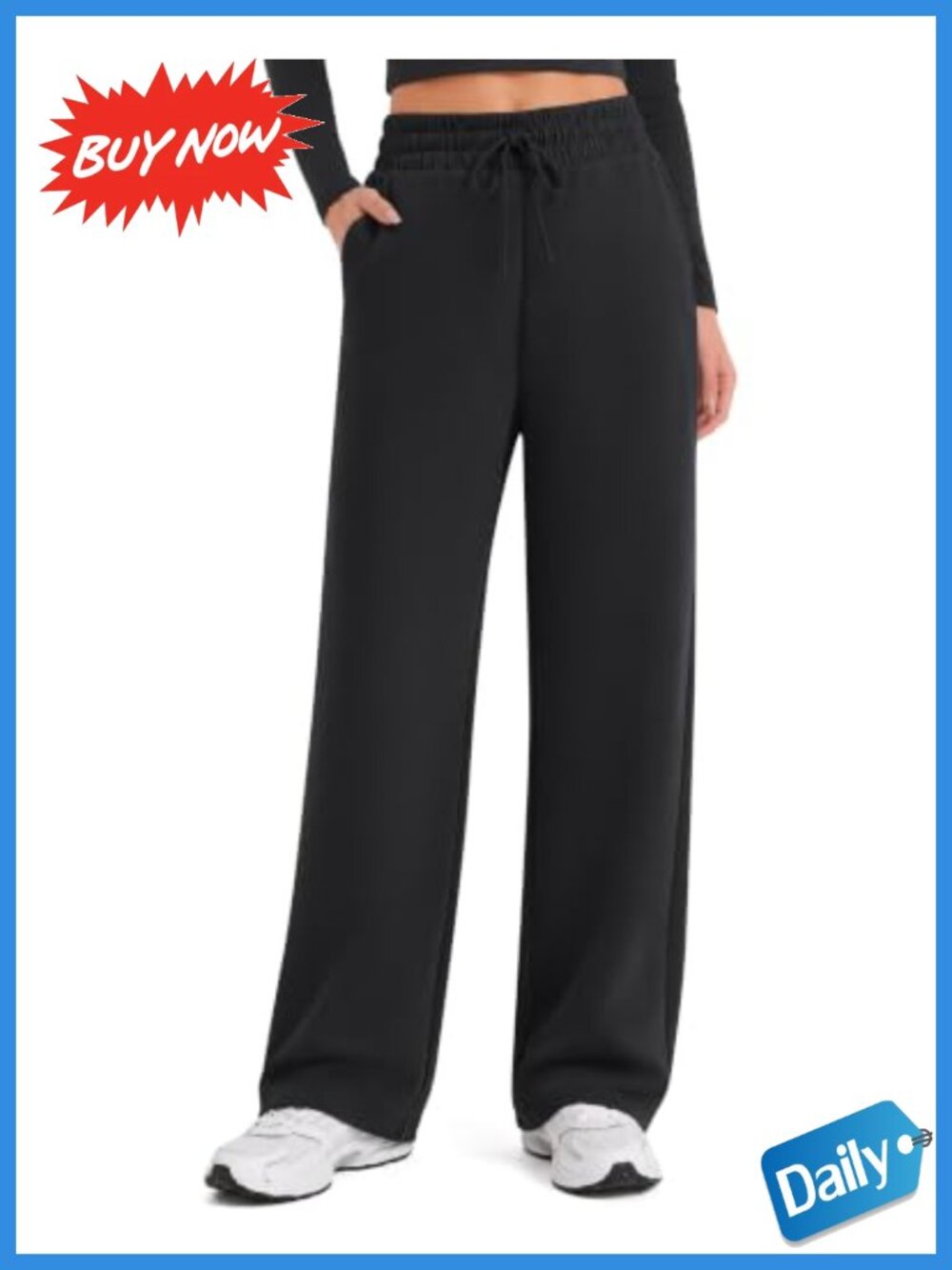 Wide Leg Sweatpants High Waisted Drawstring Pockets Polyester Modal Elastane